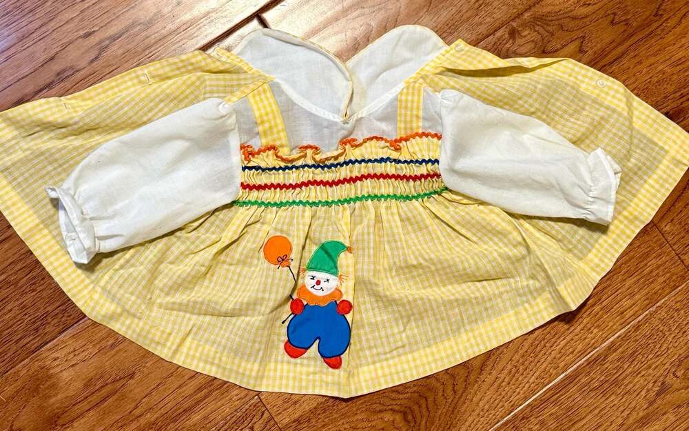 Vintage Carter's Yellow Gingham Clown Smocked Baby Dress 18 Months